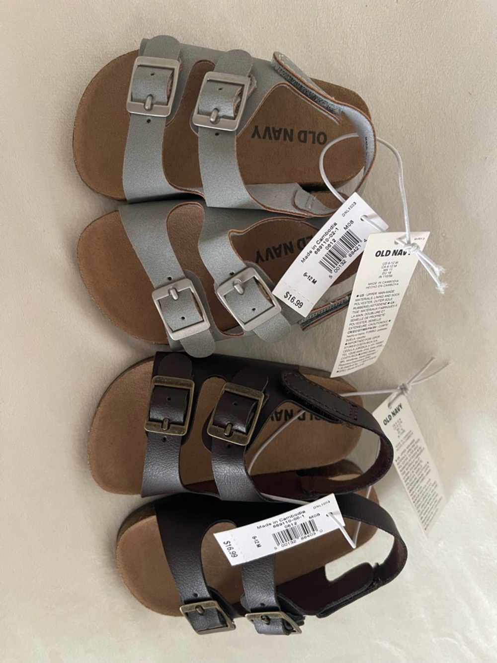 Set of 2 Old Navy Baby Kids Double-Strap Sandals in Soft Blue and Brown 6-12M